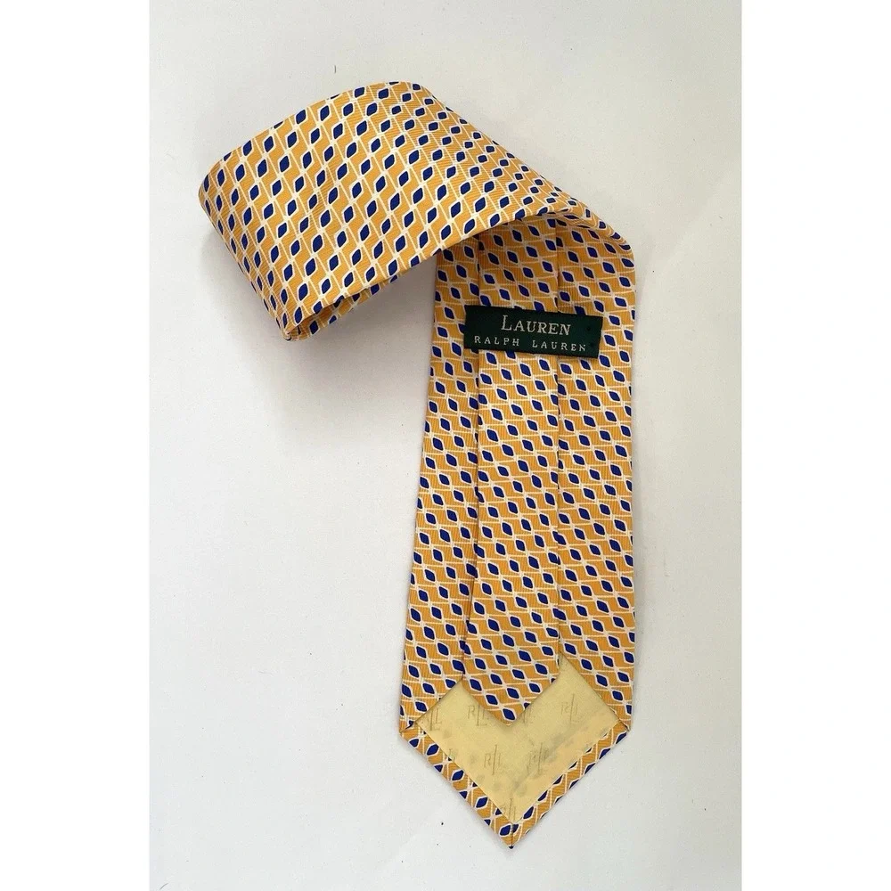 Lauren Ralph Lauren Yellow Geometric 100% Silk‎ Tie Green Label USA 3.75